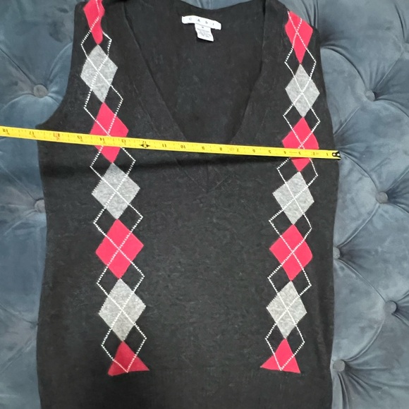 CABI Argyle 100% Lambswool Sweater Vest Size Medium Women’s Charcoal Grey - Picture 2 of 6